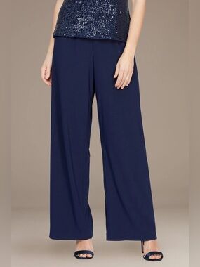 Alex Evenings Matte Jersey Straight Leg Long Pants Navy 1X